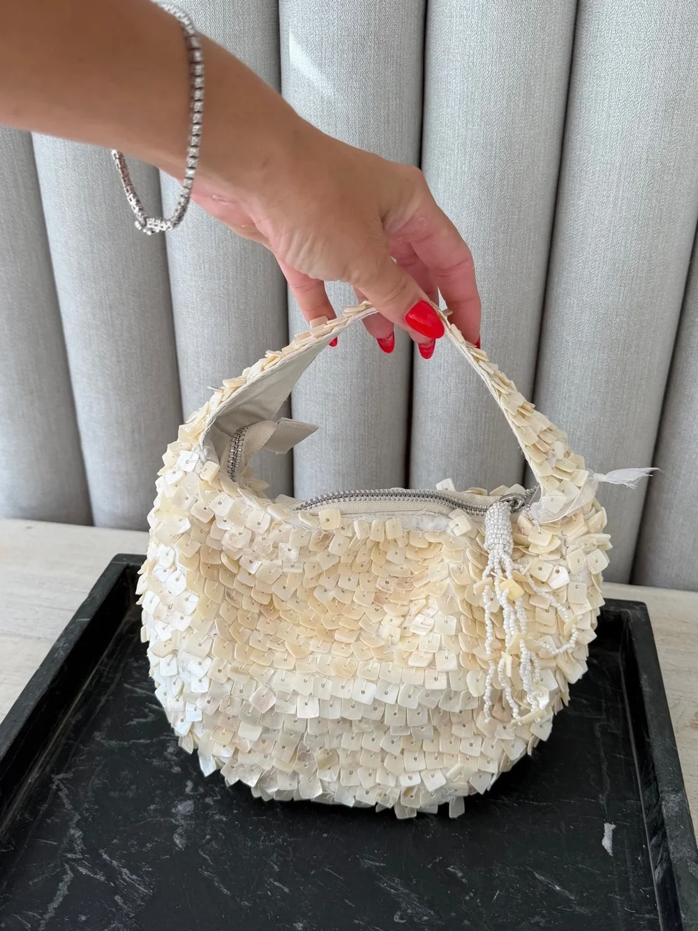 Cream Sequin-Embellished Shoulder Bag - Women